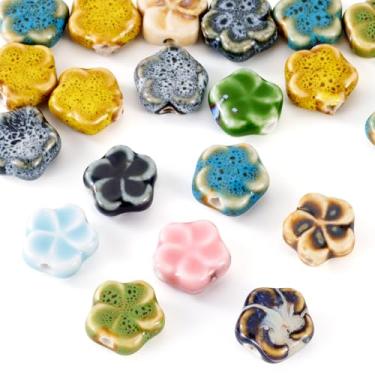 Imagem de Sparkeads 20 peças de contas de porcelana feitas à mão flores coloridas contas de cerâmica extravagante antigo espaçador vitrificado contas de artesanato solto para suprimentos de fabricação de joias