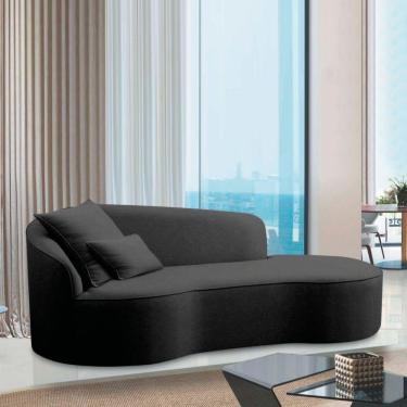 Imagem de Divã Recamier Curvo Sala De Estar Recepção Inglaterra 220cm Lado Direito Linho Preto