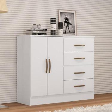 Imagem de Cômoda Sapateira Para Quarto 2 Portas 4 Gavetas Lisa Branco - MÓVEIS L