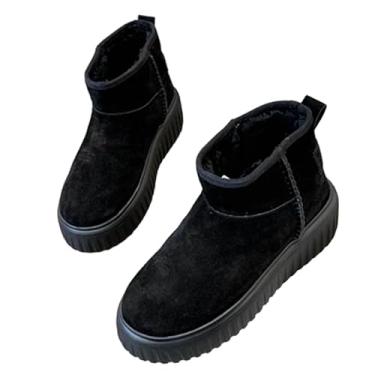 Imagem de Archicolor Botas femininas femininas de lã nórdica de inverno minimalista camurça macia confortável moda bico redondo botas de neve de lã, Preto, 36