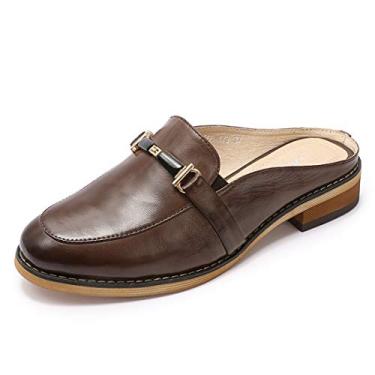 Imagem de Mona flying Mocassim feminino de couro sem costas nuas, mocassim de salto baixo, sapatilha de verão, Café - 1, 38