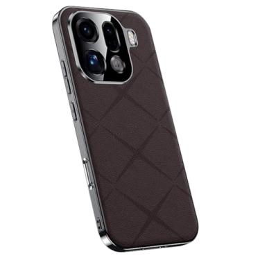 Imagem de HAOMRIYL Capa para Oppo Find X9/X9pro, proteção da lente da câmera, capa de couro vegano, galvanizada, antiimpressões digitais, minimalista, estilo comercial, capa de telefone, marrom, X9Pro