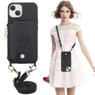 Imagem de Capa de celular magnética de couro com zíper e porta-cartões para iPhone 16 Pro Max 15 14 Plus 13 12 11 com cordão e suporte roxo, preta, para iPhone 14 Pro