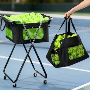 Imagem de RoundFunny Carrinho portátil de pickleball com rodas para 140 pickleball ou 175 suportes de cestas de bola de tênis para treinamento e ensino