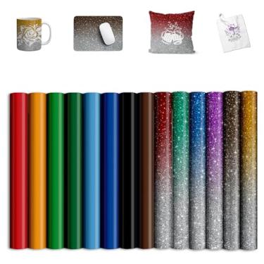 Imagem de Folhas de tinta de transferência de sublimação para prensa térmica Cricut, papel de transferência pré-pintado com glitter de cor sólida para camisetas, canecas, copos, 30,5 x 25,4 cm, 14 peças