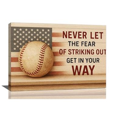 Imagem de Arte de parede de beisebol decoração de parede de beisebol imagens esportivas citações motivacionais impressões em tela pintura arte decoração inspiradora para meninos quarto sala de jogos emoldurado