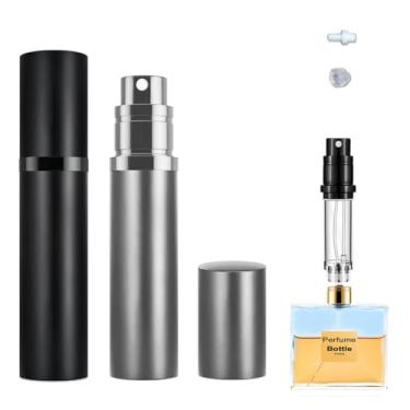 Imagem de YiLianSM 2 peças de perfume atomizador de viagem de 5 ml, recarregável, frasco de perfumes de enchimento inferior, atomizador de bolso para viagem (preto e cinza)