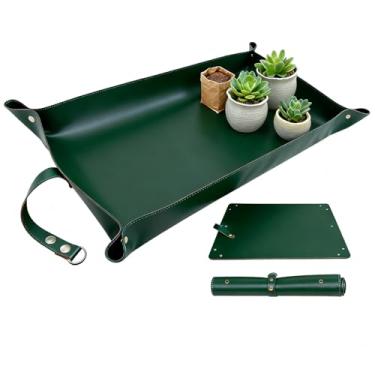 Imagem de JZZNNFEZN Tapete de transplante à prova d'água, tapete de replantio de plantas de couro, tapete de envasamento de suculentas internas, bandeja de vasos de plantas dobrável engrossada e tapete de