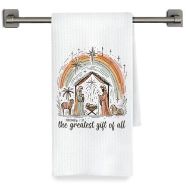 Imagem de Fyecoluo Toalhas de cozinha de Natal cristãs decorativas, presépio religioso prato de Natal toalhas de chá de mão, decoração de banheiro de cozinha cristã de Natal, 40 x 61 cm