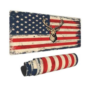 Imagem de CANFLASHION Tapete de mouse com bandeira americana, tapete de mesa de escritório 80 x 28 cm, mouse pad grande para jogos com design de veado de cauda branca, XL estendido à prova d'água para