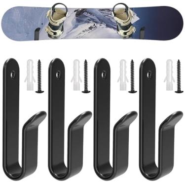 Imagem de Kvlniqs Pacote com 4 clipes de montagem na parede de snowboard, suporte horizontal para skate com parafusos, suporte de exibição de snowboard, armazenamento interno para snowboard, armazenamento e