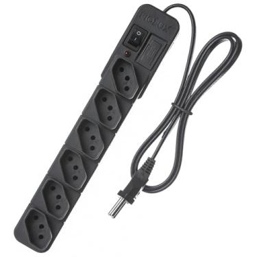 Imagem de Régua Filtro de Linha 6 Tomadas Preto Extensão Bivolt com Fusível 10A, LED Indicador e Chave Liga/Desliga – Fiolux Protect – NBR 14136, Cabo 1 Metro, Qualidade Premium