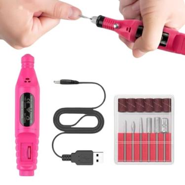 Imagem de Lixadeira Unha Elétrica Motor Profissional Manicure Pedicure Broca Acessório Bloco Rotação Lixa Refil Pé Mão Kit Broca Unha Gel Postiça Portátil Prática Manual Resistente Rosa Cutícula