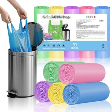 Imagem de Sacos de lixo pequenos 5L com alças, mini sacos de lixo coloridos para banheiro, quarto, balcão de cozinha, forros de cesto de lixo de mesa de escritório