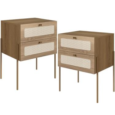 Imagem de Kit 02 Mesas de Cabeceira 02 Gavetas com Telinha Industrial Indy A03 Hanover Dourado - Lyam Decor