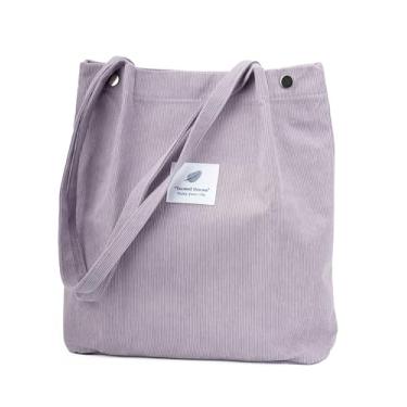 Imagem de TOPASION Linda sacola de veludo cotelê de lona para mulheres, viagens, compras, Lavanda, Large