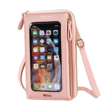 Imagem de Bolsa tiracolo feminina conveniente com tela sensível ao toque bolsas de ombro pequenas à prova d'água com janela transparente para telefone, rosa, Tendência