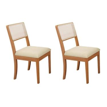 Imagem de Cadeira Sala De Jantar Lola 2cmm004ca Premium Madeira Maciça Kit 2 Un Carvalho/linho Bege Argila/tela Bege - Kappesberg