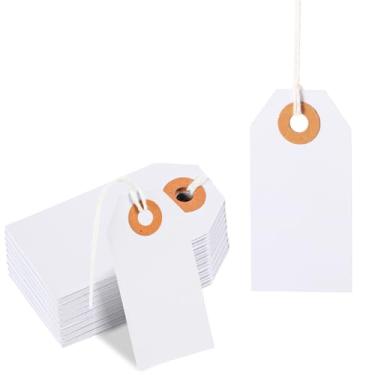 Imagem de Generic 100 etiquetas de preço brancas em branco com cordas, 7 x 3,5 cm, papelão, etiquetas retangulares para presente, casamento, arte, artesanato