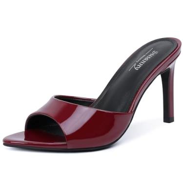 Imagem de Susanny Sandálias femininas de salto alto mule salto alto bico fino sandálias sexy sem cadarço verão casual casamento festa de formatura confortável sapatos elegantes, Borgonha, 39