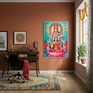 Imagem de Quadro Deusa Hindu Lakshmi E O Deus Ganesha - 70X50Cm - Quadros On-Lin