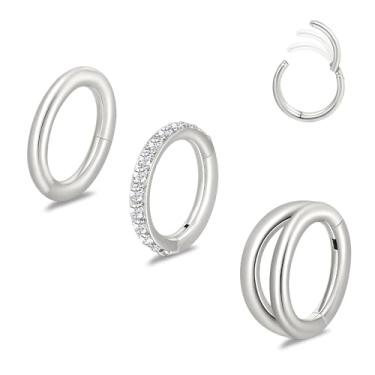 Imagem de limerencia 3 peças brincos de titânio, anéis de nariz G23 titânio pequenos aros septo, 16G/18G/20G Helix Lip Cartilage Helix Rook Daith Lobe Conch Tragus Piercing para mulheres e homens
