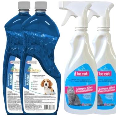 Imagem de Kit 2 Limpa Xixi Enzimático Gato 500ml + 2 DesinfetanteS 2L - Marine - Be Dog