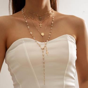 Imagem de Colar em camadas para mulheres, colar em camadas douradas, corrente de osso de cobra em camadas duplas, presentes para mulheres, presentes de Natal, presentes de amizade para mulheres, dia dos