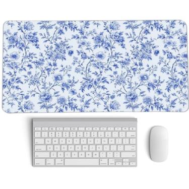 Imagem de PaJiaNi Mouse pad Chinoiserie azul claro, tapete de mesa floral vintage azul e branco, GG, grande, vintage, floral, tapete de mouse para jogos, tapete de mesa para laptop feminino para dormitório