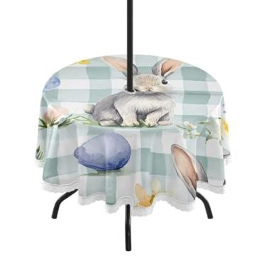 Imagem de Blueangle Toalha de mesa redonda à prova d'água de 152 cm para ambientes externos de Páscoa com orifício para guarda-chuva - Tecido resistente à prova de sol para todos os climas para pátio