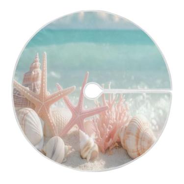 Imagem de Blueangle Saia de árvore de Natal de 90 cm com conchas na praia - poliéster macio e resistente a rugas, decoração de férias para festas de Natal, árvore festiva e decoração de casa (27)