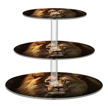 Imagem de Blueangle Suporte redondo de cupcake de 3 camadas – Torre de sobremesa de acrílico do Rei Leão, suporte de sobremesa em camadas antiderrapante para chá de bebê, aniversário, festa de casamento (168)