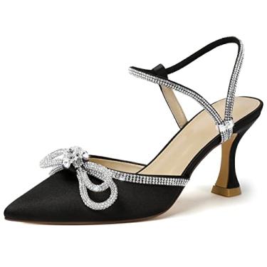 Imagem de RIBONGZ Sapatos femininos de casamento com glitter, bico fino, salto alto com tiras, sexy, tira no tornozelo, sapatos de festa de casamento, trabalho, vestido, Xmwyzhs-preto, 40