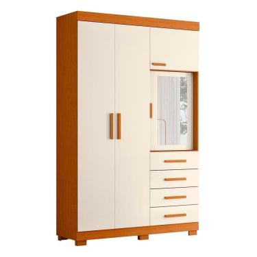 Imagem de Guarda Roupa Virtus Solteiro 4 Portas Com Espelho Albatroz Cinamomo/off White
