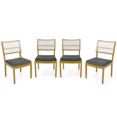 Imagem de Kit Com 4 Cadeiras Milena Madeira Maciça Assentos Estofados Encostos De Tela Sintética Linho Chumbo 406