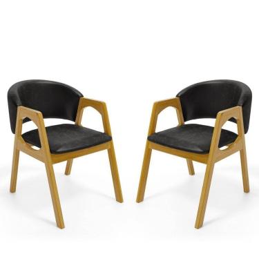 Imagem de Kit Com 2 Cadeiras Agatha Madeira Maciça Estofada Para Mesa De Jantar Courino Preto 503