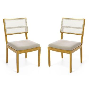 Imagem de Kit Com 2 Cadeiras Milena Madeira Maciça Assentos Estofados Encostos De Tela Sintética Veludo Bege 102