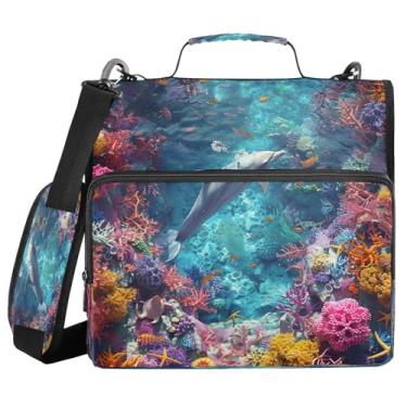 Imagem de Blueangle Fichário colorido com zíper de recifes de coral, bolsa de 3 anéis de 3 anéis, comporta 500 páginas, organizador de zíper com vários bolsos com alça ajustável e alça (566)