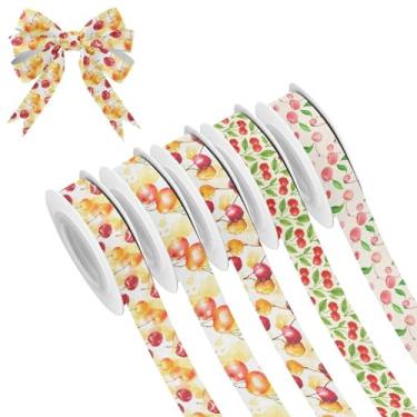 Imagem de SEHANY 5 rolos de fita de Natal 0,59 polegadas 5 jardas fitas de tecido cereja vermelha fitas de cetim festival fitas decorativas de Natal para embrulho de presente faça você mesmo artesanato grinalda