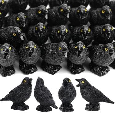 Imagem de GGSTDDUP 25 peças de estatuetas de corvos em miniatura, mini bonecos de corvos de resina, decoração de figuras misteriosas de pássaro corvo preto, mini figuras de animais para esconder, decoração de