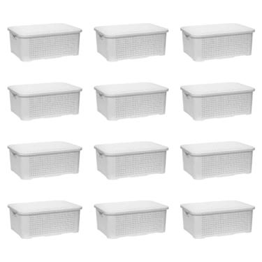 Imagem de Kit Com 12 Caixas Organizadoras Media Rattan Com Tampa 10 Litros (BRANCO)