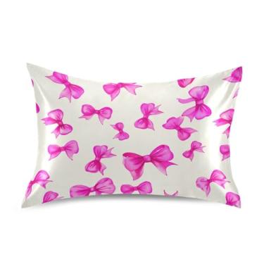 Imagem de SEHANY Capas de almofada de seda com laço rosa para cabelo e pele, capas de almofada de cetim respiráveis macias e refrescantes com fecho de envelope, tamanho king (50,8 x 101,6 cm)