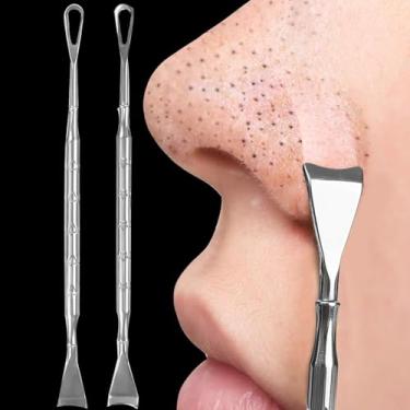 Imagem de 2 ferramentas de remoção de cravos e espinhas, tratamento para remoção de agulha de acne, comedão, espinha, espinha, 12,2 cm (padrão de estrela e amor)