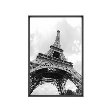 Imagem de Quadro Decorativo com Vidro Sala Hall Quarto 64x94cm Branco Torre Eiffel