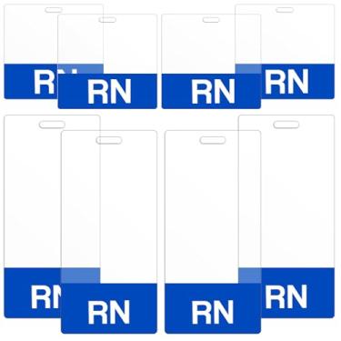 Imagem de 8 peças RN Badge Buddy 2 tamanhos horizontal vertical resistente crachá etiquetas para enfermeiras residentes cartão de identificação de crachá RN dupla face crachá PVC enfermeira RN crachá cartão de identificação para enfermeira residente (azul)