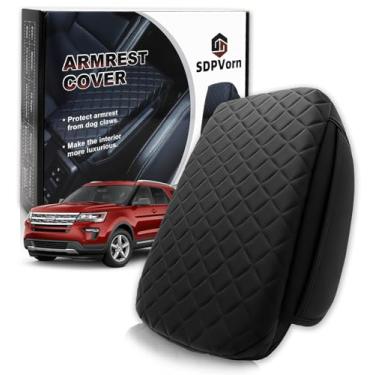 Imagem de Capa de apoio de braço para console central Ford Explorer com bolsos de armazenamento organizador, protetor de tampa de descanso de braço de couro sintético preto acessórios interiores (2011-2019)