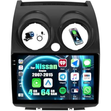 Imagem de Estéreo automotivo Android 4G + 64G para Nissan Rogue 2007-2015 com carplay sem fio Android Auto unidade de cabeça de tela sensível ao toque de 9 polegadas, câmera de reserva, WiFi, GPS, FM, RDS