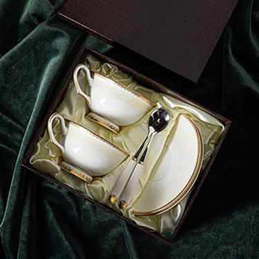 Imagem de LMJYU Conjunto de xícara de chá de cerâmica, xícara de café de porcelana de osso estilo europeu, conjunto de chá da tarde estilo britânico, caixa de copo de água retrô Bone China para café restaurante