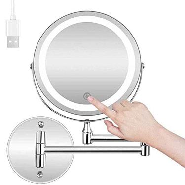 Imagem de LMJYU Espelho de maquiagem para parede, espelho de maquiagem 10X, tela sensível ao toque, espelho de vaidade de fonte dupla