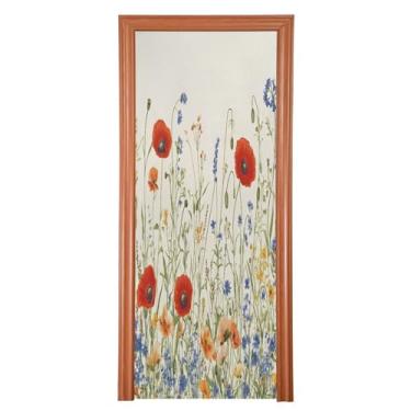 Imagem de Wassud Capa para porta, decoração grande de flores silvestres, 96 x 98 polegadas, faixa elástica lavável para porta interna para varanda e porta da frente
